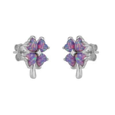 Spero London Women's Pink / Purple / Silver Pink Purple Opal Four Leaves Clover Sterling Silver Stud Earrings - S In Multi