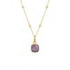Spero London Women's Pink / Purple Sterling Silver Natural Square Pendant Necklace With Beaded Chain - Amethyst
