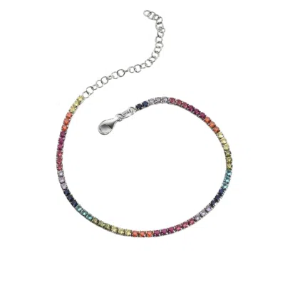 Spero London Women's Rainbow Colourful Sterling Silver Tennis Bracelet