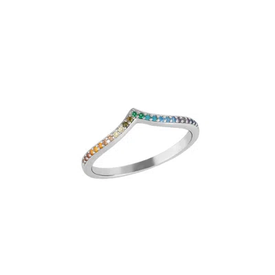 Spero London Women's Rainbow Multicolour Gems Wishbone Ring Sterling Silver
