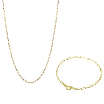 Spero London Women's Rectangular Sterling Silver Chain Bracelet & Necklace Set - Gold