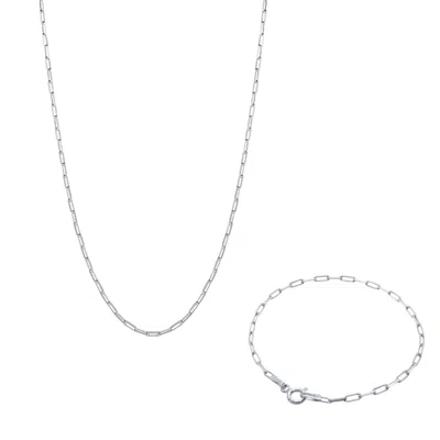 Spero London Women's Rectangular Sterling Silver Chain Bracelet & Necklace Set - Silver