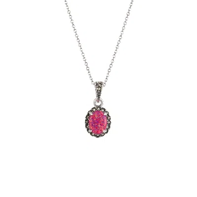 Spero London Women's Red / Silver Oval Red Opal High Quality Sterling Silver Pendant Necklace In Multi