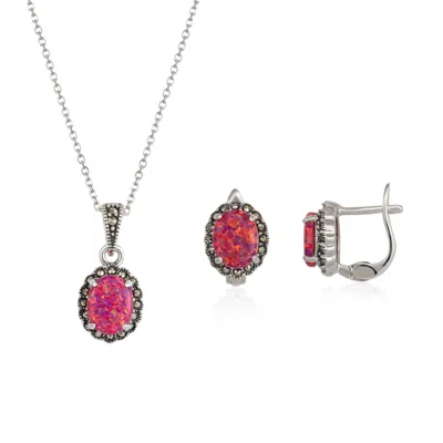 Spero London Women's Red / Silver Oval Red Opal High Quality Sterling Silver Set In Multi