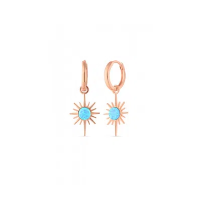 Spero London Women's Rose Gold / Blue Blue Opal Northern Star Starburst Drop Hoop Earring Sterling Silver - Rose  In Multi