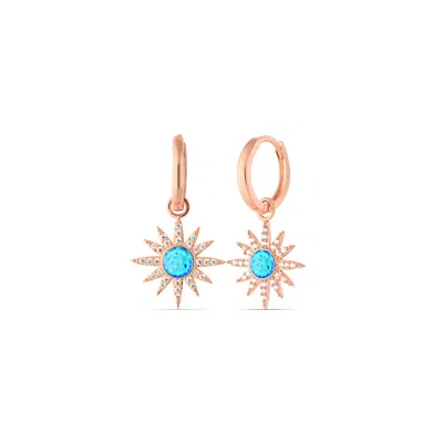 Spero London Women's Rose Gold / Blue Blue Opal Sun Drop Hoop Earring Sterling Silver - Rose Gold In Multi