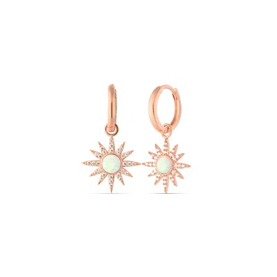 Spero London Women's Rose Gold / White Drop Hoop Sun White Opal Earring Sterling Silver - Rose Gold In Multi