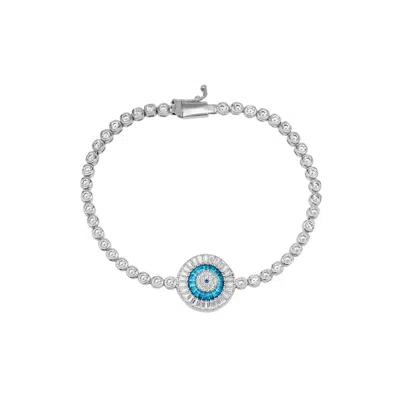 Spero London Women's Round Bezel Evil Eye Sterling Silver Tennis Bracelet In Gold