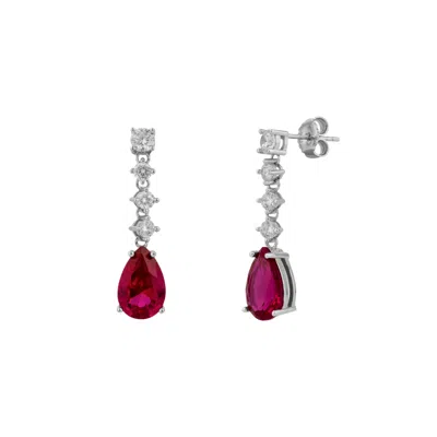 Spero London Women's Red / Silver Ruby Red Pear Shape Cubic Zirconia Sterling Silver Drop Earrings In Multi