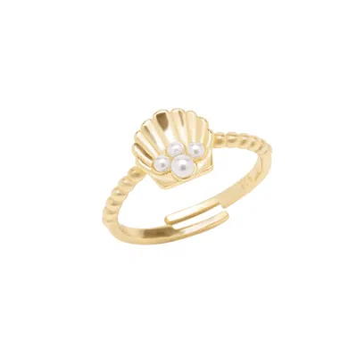 Spero London Women's Scallop Shell Pearl Sterling Silver Ring - Gold