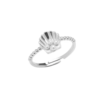 Spero London Women's Scallop Shell Pearl Sterling Silver Ring - Silver