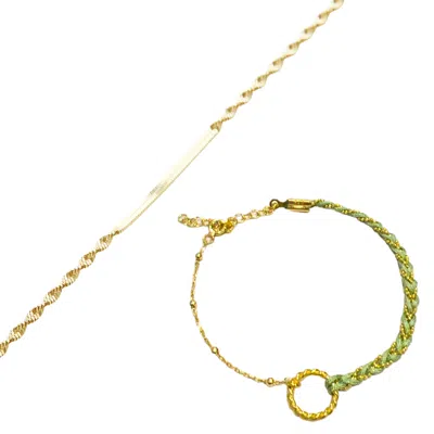 Spero London Women's Semi Twisted & Handmade Braided Sterling Silver Bracelet Set - Green
