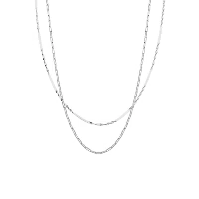 Spero London Women's Semi Twisted & Paperclip Chain Sterling Silver Layering Necklace Set - Silver