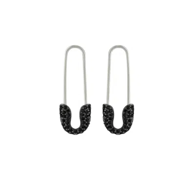 Spero London Women's Silver / Black Black Pave Safety Pin Earring Jewelled Sterling Silver - Silver