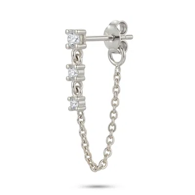 Spero London Women's Silver Fine Diamond Linked Tennis Earring In 14ct Solid Gold - Single - White Gold