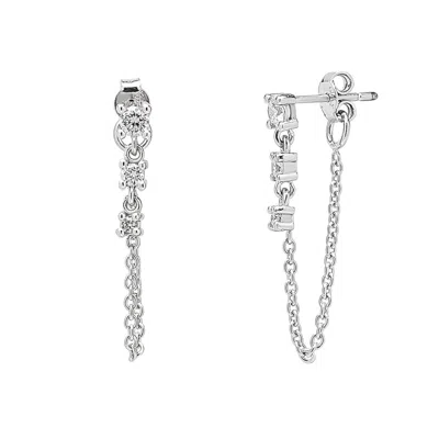 Spero London Women's Silver Fine Diamond Linked Tennis Earrings In 14ct Solid White Gold In Metallic