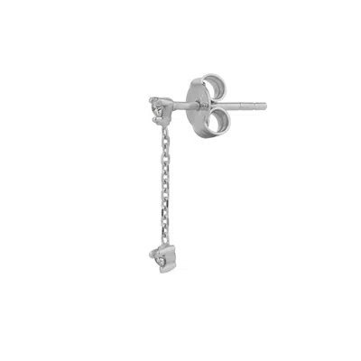Spero London Women's Silver Fine Double Diamond Drop Single Earring 14ct Solid White Gold