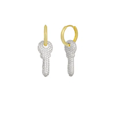 Spero London Women's Silver / Gold Key Gold Color Hoop Sterling Silver Earring - Silver In Multi