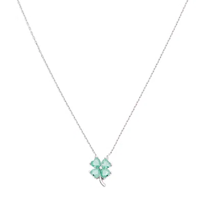 Spero London Women's Silver / Green Four Leaf Clover Sterling Silver Necklace - Emerald Color - Silver In Multi