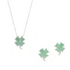 Spero London Women's Silver / Green Four Leaves Clover Sterling Silver Earring & Necklace Set In Green - Silver In Multi