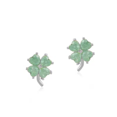 Spero London Women's Silver / Green Four Leaves Clover Sterling Silver Stud Earring - Green - Silver In Multi