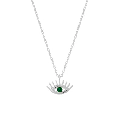 Spero London Women's Silver / Green Green Eye Evil Eye Sterling Silver Necklace - Silver In Multi