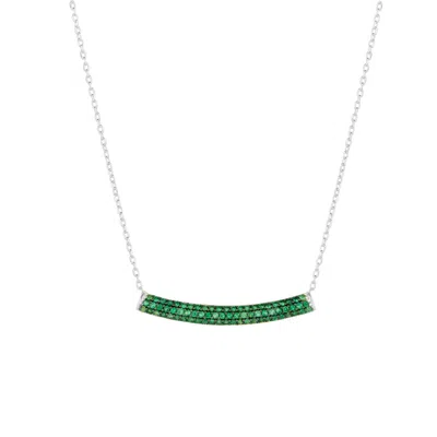 Spero London Women's Silver / Green Sterling Silver Concave Bar Necklace Green - Silver In Multi