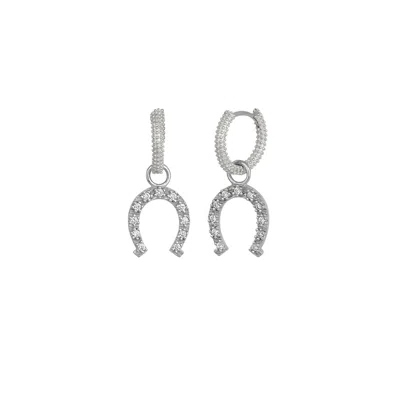 Spero London Women's Silver Hoop Sterling Silver Horseshoe Equestrian Earrings - Silver