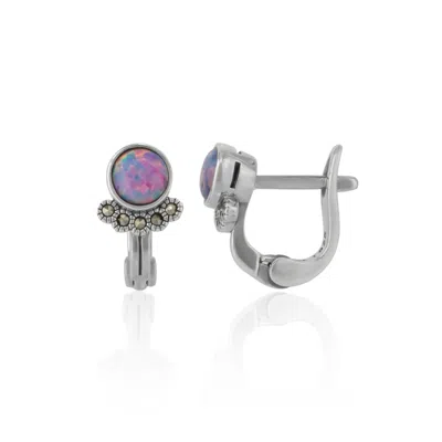 Spero London Women's Silver / Orange Sterling Silver High Quality Purple Opal Clip On Earring With Marcasite Jewe In Multi