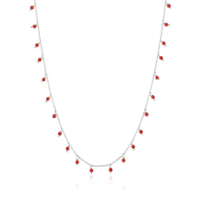 Spero London Women's Silver / Red Red Coral Beaded Sterling Silver Chain Necklace - Silver In Multi