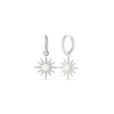 Spero London Women's Silver / White Drop Hoop Sun White Opal Earring Sterling Silver  - Silver In Multi