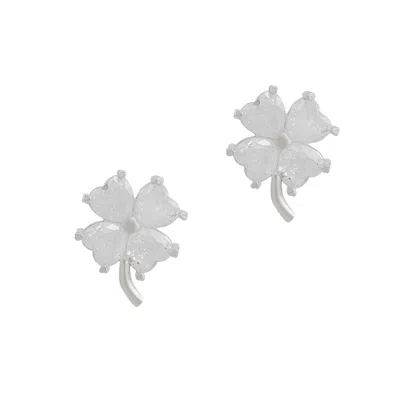 Spero London Women's Silver / White Four Leaf Clover Sterling Silver Stud Earrings - Silver In Multi