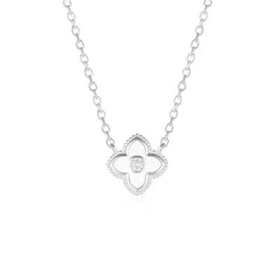Spero London Women's Silver / White White Enamel Four Leaf Clover Necklace With Gemstone In Sterling Silver - Sil In Multi