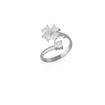 Spero London Women's Silver / White White Four Leaves Clover Luck Ring Sterling Silver In Multi