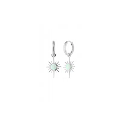 Spero London Women's Silver / White White Opal Northern Star Starburst Drop Hoop Earring Sterling Silver - Silver In Multi
