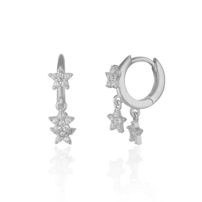 Spero London Women's Star Sterling Silver Eardrop Hoop Earring - Silver
