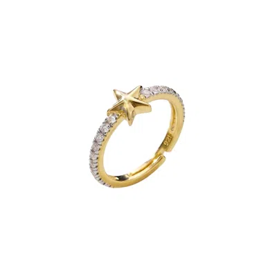 Spero London Women's Star Zirconia Half Round Adjustable Sterling Silver Ring - Gold