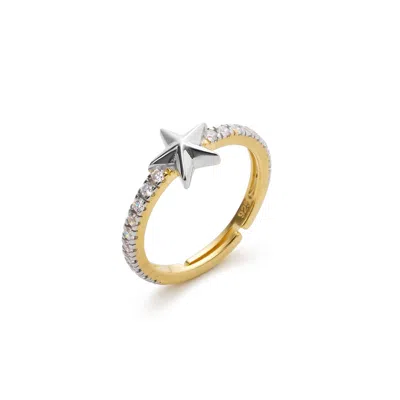 Spero London Women's Star Zirconia Half Round Adjustable Sterling Silver Ring - Silver In Gold