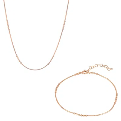 Spero London Women's Sterling Rose Gold Bracelet & Necklace Set Small Beaded - Rose Gold