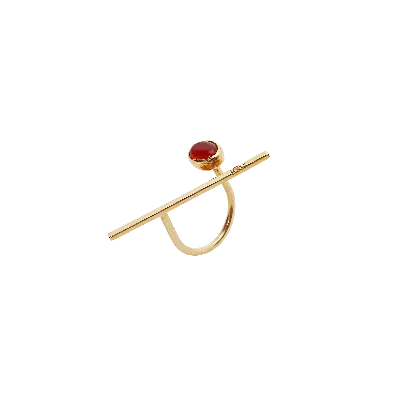 Spero London Women's Sterling Silver Bar Circle High Quality Natural Stone Adjustable Ring - Gold
