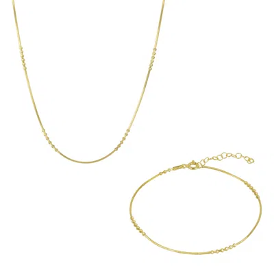 Spero London Women's Sterling Silver Bracelet & Necklace Set Small Beaded - Gold