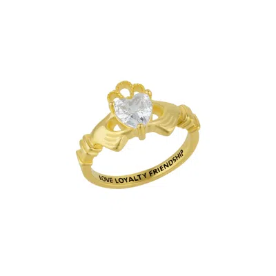 Spero London Women's Sterling Silver Clear Claddagh Ring - Gold