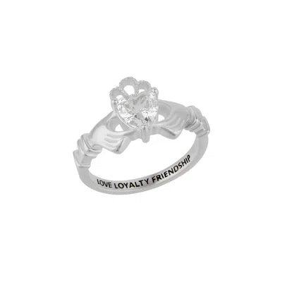 Spero London Women's Sterling Silver Clear Claddagh Ring - Silver In Metallic