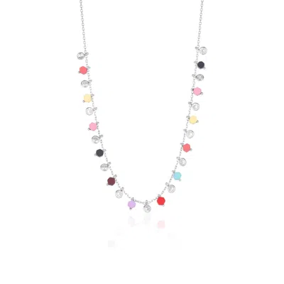 Spero London Women's Sterling Silver Colorfull Rainbow Hexagon Sterling Silver Necklace