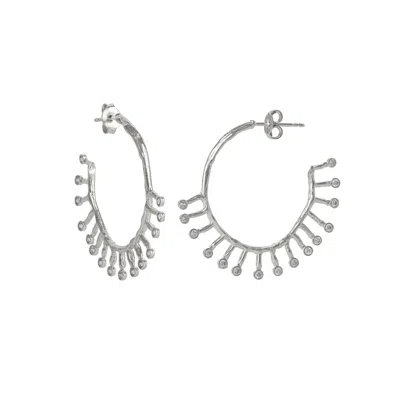Spero London Women's Sterling Silver Crown Hoop Earrings - Silver