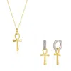 Spero London Women's Sterling Silver Egyptian Ankh Necklace & Earring Set - Gold In Gold