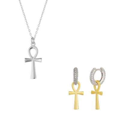 Spero London Women's Sterling Silver Egyptian Ankh Necklace & Earring Set - Silver In Multi