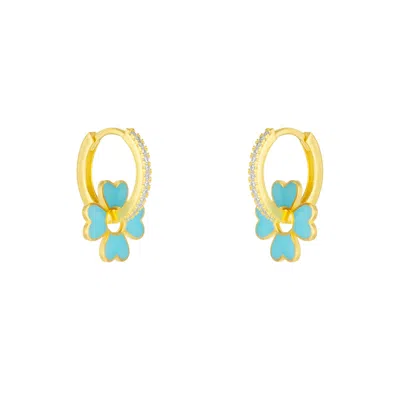 Spero London Women's Sterling Silver Enamel Clover Earrings - Turquoise - Gold