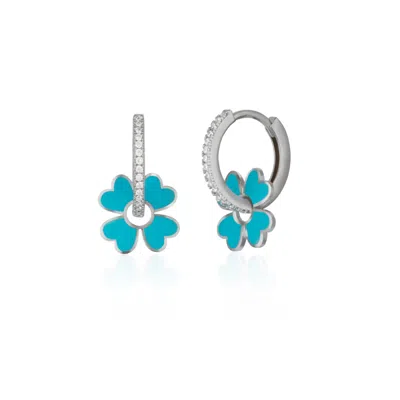 Spero London Women's Sterling Silver Enamel Clover Earrings - Turquoise - Silver