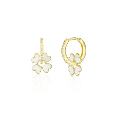 Spero London Women's Sterling Silver Enamel Clover Earrings - White - Gold